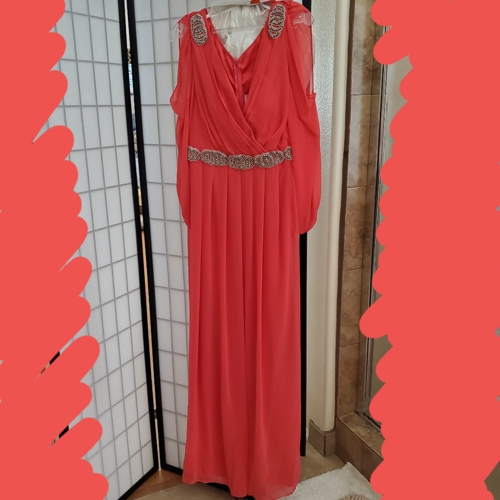 Coral Greek Goddess Empire Waist Gown